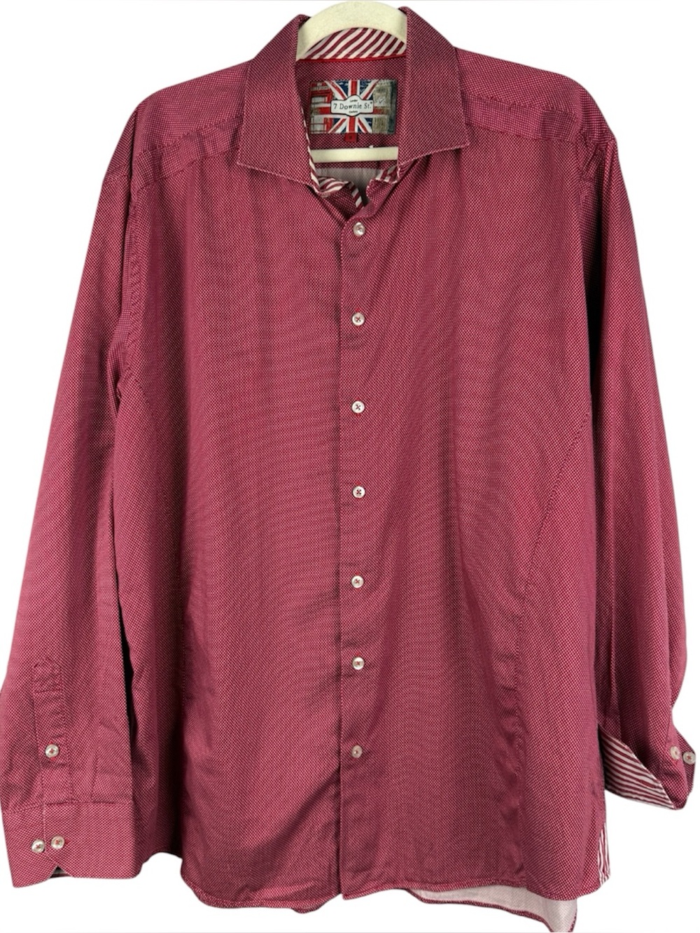 7 Downie St. Couture Men's Red Micro Dot Button Down Shirt Contrast Cuffs Size 8